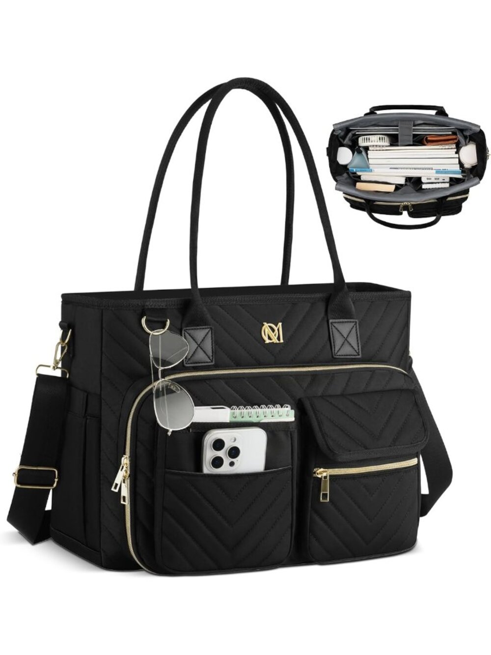 Quilted Teacher Tote Bag for Women | Laptop Work & Business Travel Briefcase